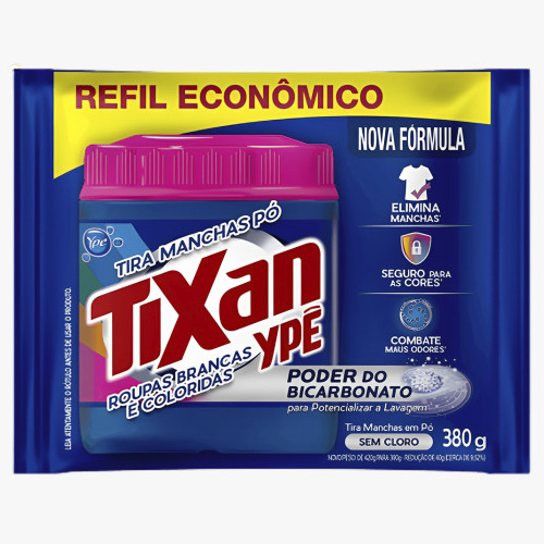 TIRA MANCHAS EM PÓ TIXAN YPÊ REFIL 380GR ROUPAS BRANCAS E COLORIDAS - CX COM 26 UN