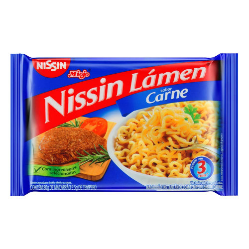 MACARRÃO INSTANTÂNEO NISSIN MIOJO LÁMEN 80GR CARNE - CX COM 50 UN