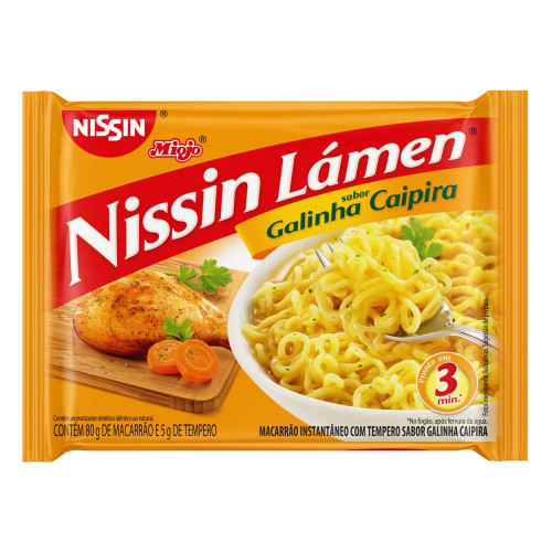 MACARRÃO INSTANTÂNEO NISSIN MIOJO LÁMEN 80GR GALINHA CAIPIRA - CX COM 50 UN