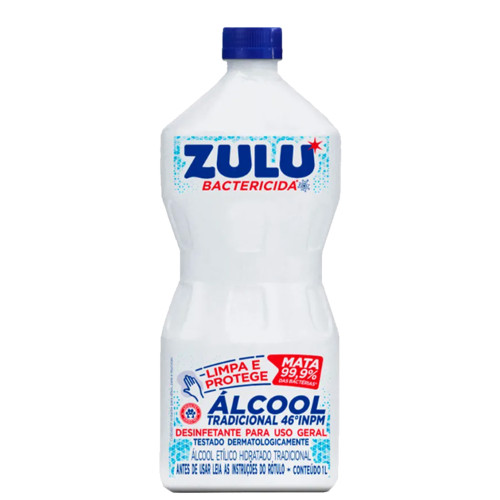 ÁLCOOL ZULU BACTERICIDA 46º GRAUS 1 LITRO TRADICIONAL - CX COM 12 UN