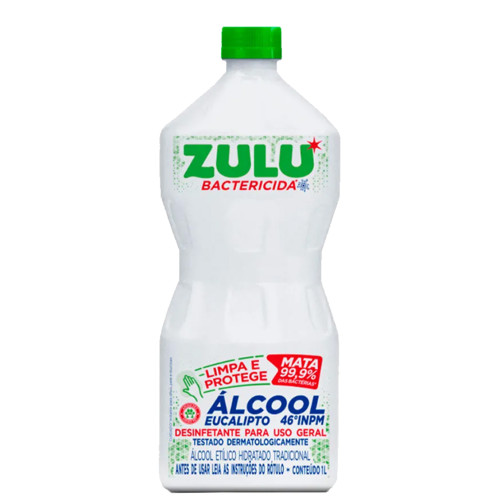 ÁLCOOL ZULU BACTERICIDA 46º GRAUS 1 LITRO EUCALIPTO - CX COM 12 UN