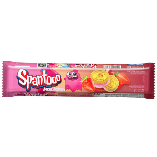 BISCOITO RECHEADO ITAMARATY SPANTOOO 80GR MORANGO - CX COM 30 UN