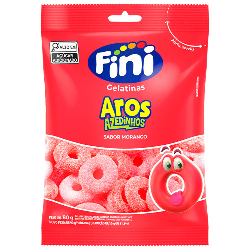 BALA DE GELATINA FINI 80GR AROS DE MORANGO - CX COM 12 UN