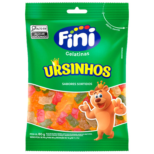 BALA DE GELATINA FINI 80GR URSINHOS BRILHO SABORES SORTIDOS - CX COM 12 UN