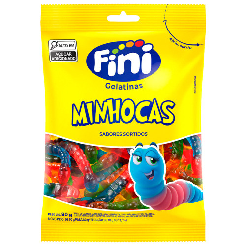 BALA DE GELATINA FINI 80GR MINHOCAS BRILHO - CX COM 12 UN