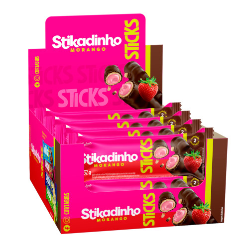CHOCOLATE STIKADINHO STICKS 29GR MORANGO - DP COM 16 UN