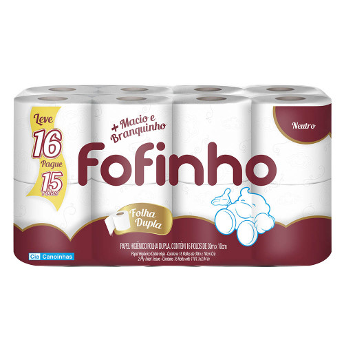 PAPEL HIGIÊNICO FOFINHO C/16 ROLOS 30 METROS PK FOLHA DUPLA - FD COM 6 PC