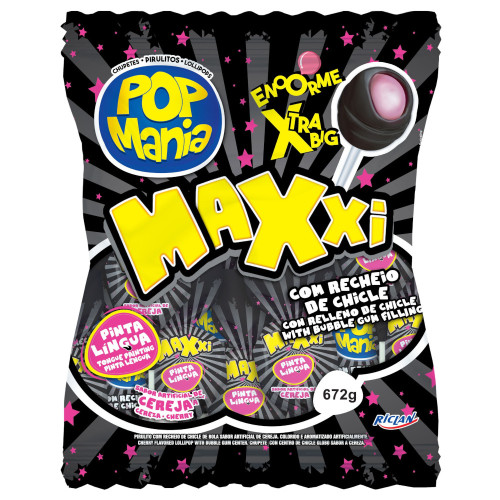 PIRULITO POP MANIA MAXXI RICLAN - PINTA LÍNGUA CEREJA PC COM 24 UN