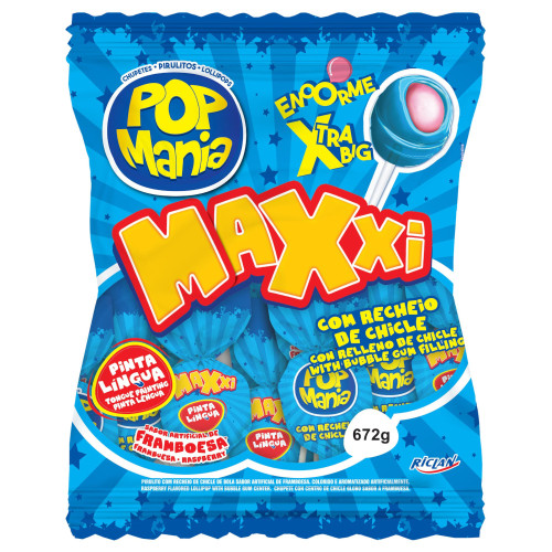 PIRULITO POP MANIA MAXXI RICLAN - PINTA LÍNGUA FRAMBOESA PC COM 24 UN