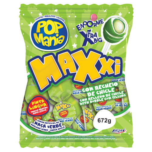PIRULITO POP MANIA MAXXI RICLAN - MAÇA VERDE PC COM 24 UN