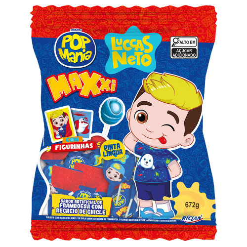 PIRULITO POP MANIA MAXXI RICLAN LUCCAS NETO - FRAMBOESA PC COM 24 UN