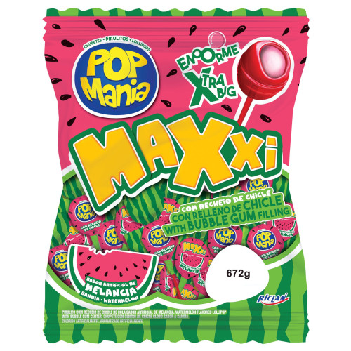 PIRULITO POP MANIA MAXXI RICLAN - MELANCIA PC COM 24 UN