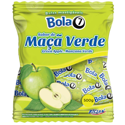 BALA RICLAN MASTIGÁVEL BOLA7 500GR MAÇÃ VERDE - UNIDADE
