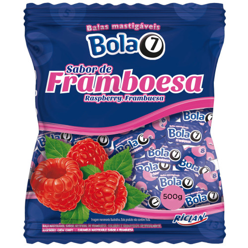 BALA RICLAN MASTIGÁVEL BOLA7 500GR FRAMBOESA - UNIDADE