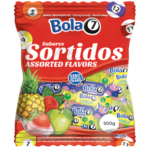 BALA RICLAN MASTIGÁVEL BOLA7 500GR SORTIDAS - UNIDADE