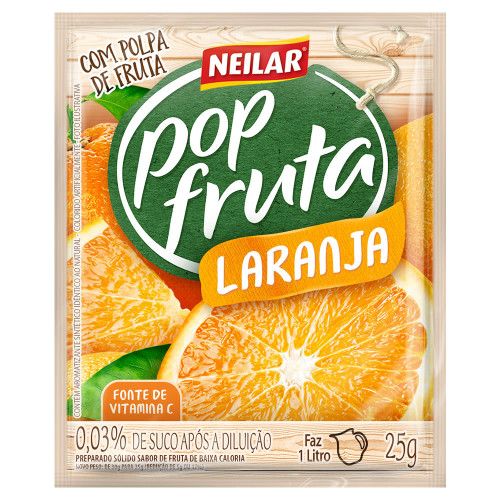 REFRESCO EM PÓ POP FRUTA NEILAR 25GR LARANJA - DP COM 20 UN