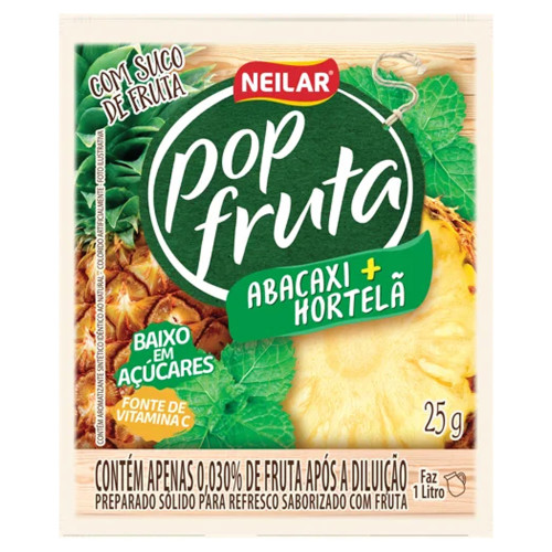 REFRESCO EM PÓ POP FRUTA NEILAR 25GR ABACAXI COM HORTELÃ - DP COM 20 UN