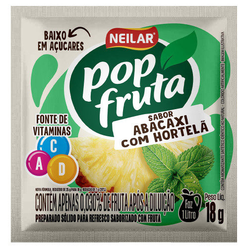 REFRESCO EM PÓ POP FRUTA NEILAR 18GR ABACAXI COM HORTELÃ - DP COM 25 UN
