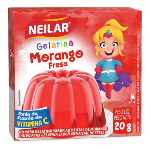GELATINA NEILAR 20GR MORANGO - CX COM 48 UN