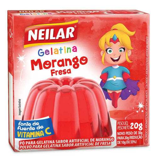 GELATINA NEILAR 20GR MORANGO - CX COM 48 UN