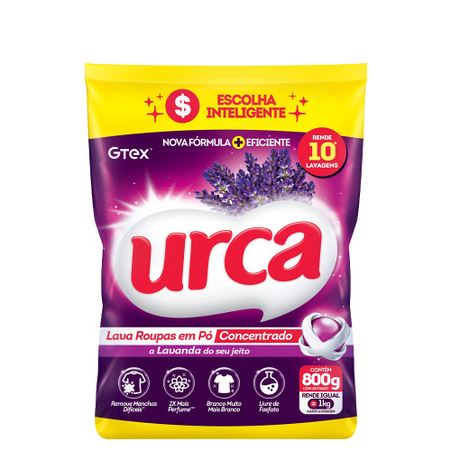 LAVA ROUPAS EM PÓ CONCENTRADO URCA SACHÊ 800GR LAVANDA - CX COM 20 UN
