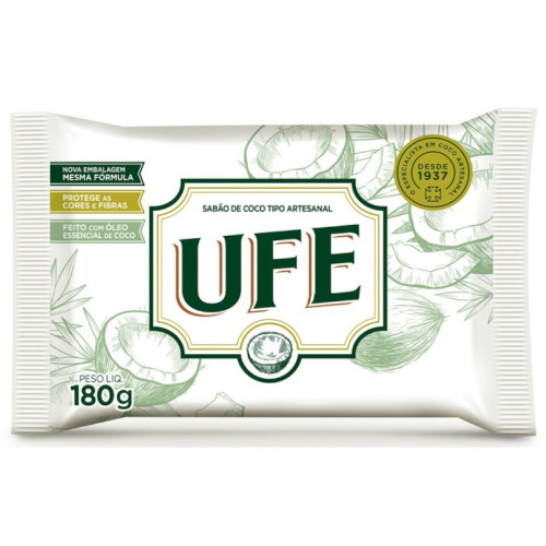 SABÃO DE COCO EM BARRA UFE UNITÁRIO 180GR - CX COM 50 UN