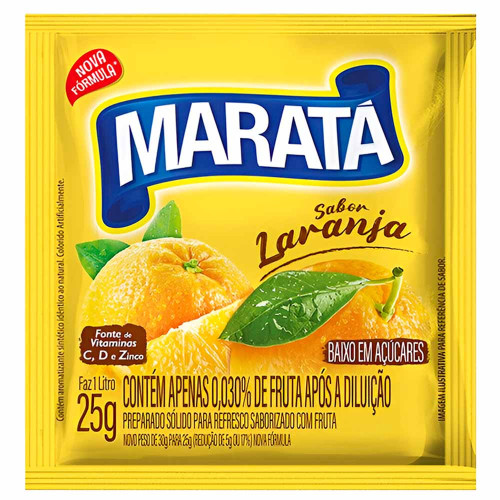 REFRESCO EM PÓ MARATÁ 25GR LARANJA - DP COM 15 UN