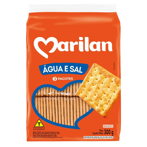 BISCOITO MARILAN 300GR ÁGUA E SAL - CX COM 24 UN