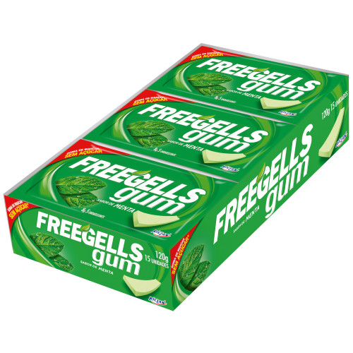 CHICLE GUM FREEGELLS RICLAN MENTA 8GR - DP COM 15 UN