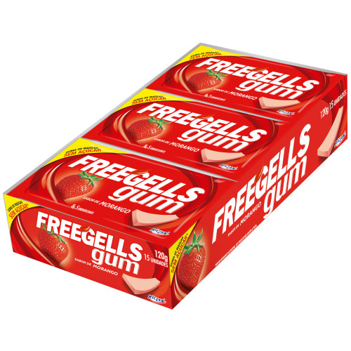 CHICLE GUM FREEGELLS RICLAN MORANGO 8GR - DP COM 15 UN