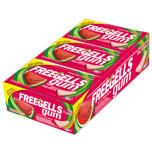 CHICLE GUM FREEGELLS RICLAN MELANCIA 8GR - DP COM 15 UN
