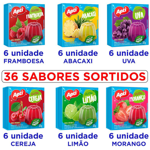 GELATINA APTI 20GR SABORES SORTIDOS - CX COM 36 UN
