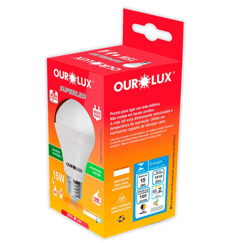 LÂMPADA SUPERLED OUROLUX BIVOLT 15 W - CX COM 10 UN