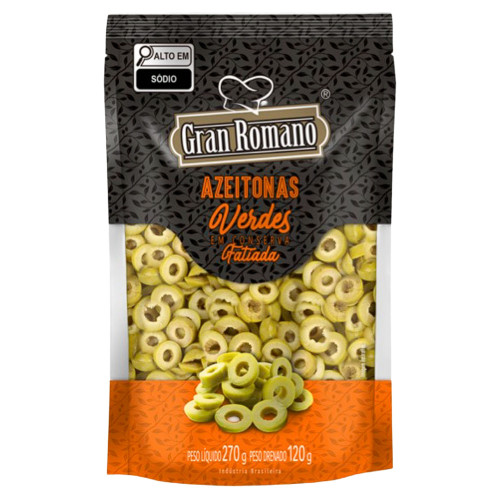 AZEITONAS VERDES GRAN ROMANO SACHÊ 120GR FATIADAS - CX COM 18 UN