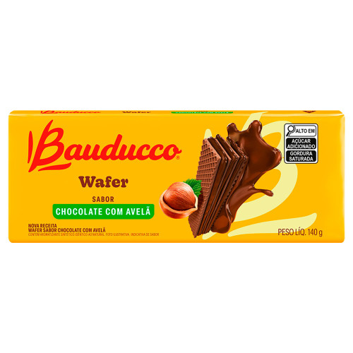BISCOITO WAFER BAUDUCCO 140GR CHOCOLATE COM AVELÃ - CX COM 54 UN