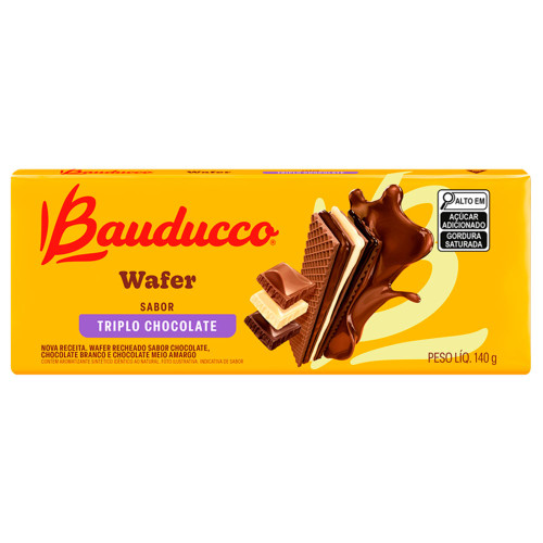 BISCOITO WAFER BAUDUCCO 140GR TRIPLO CHOCOLATE - CX COM 54 UN