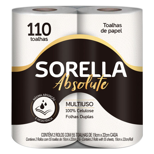 PAPEL TOALHA SORELLA 110 FOLHAS ABSOLUTE COM 2 ROLOS - FD COM 12 PC