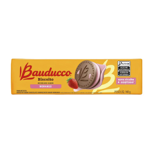 BISCOITO RECHEADO BAUDUCCO 140GR  MORANGO - CX COM 56 UN