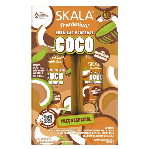KIT SKALA SHAMPOO 325ML/ CONDICIONADOR 200ML COCO - CX COM 3 UN