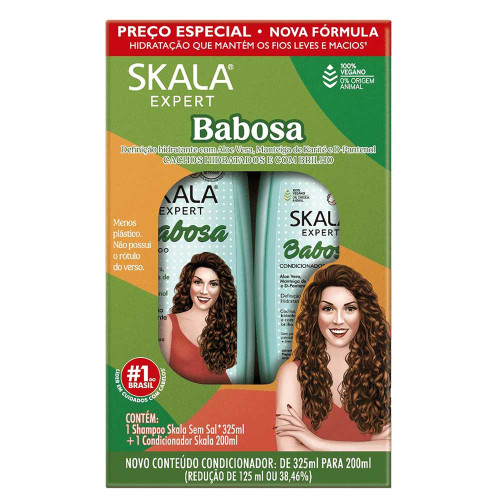 KIT SKALA SHAMPOO 325ML/ CONDICIONADOR 200ML BABOSA - CX COM 3 UN