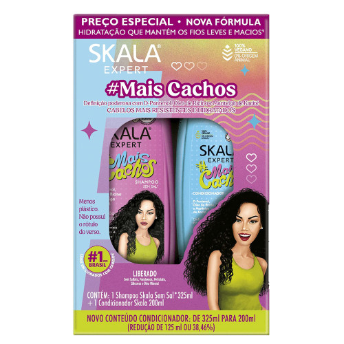 KIT SKALA SHAMPOO 325ML/ CONDICIONADOR 200ML MAIS CACHOS - CX COM 3 UN