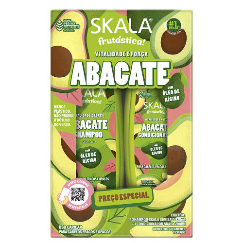 KIT SKALA SHAMPOO 325ML/ CONDICIONADOR 200ML ABACATE - CX COM 3 UN