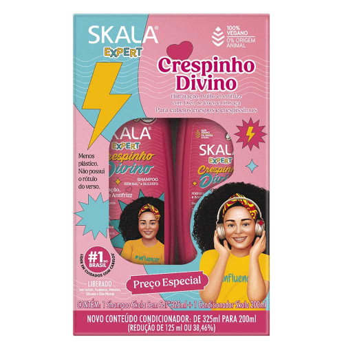 KIT SKALA SHAMPOO 325ML/ CONDICIONADOR 200ML CRESPINHO DIVINO - CX COM 3 UN