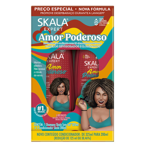 KIT SKALA SHAMPOO 325ML/ CONDICIONADOR 200ML AMOR PODEROSO - CX COM 3 UN