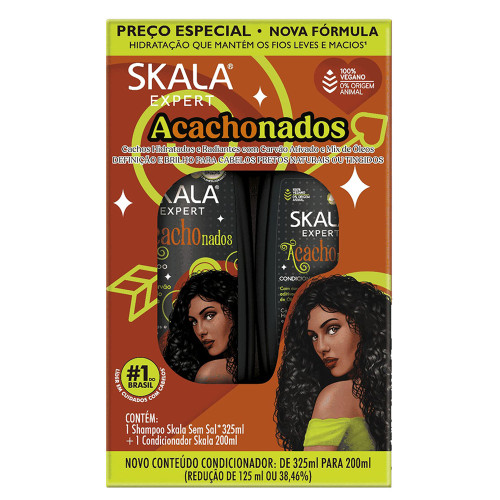 KIT SKALA SHAMPOO 325ML/ CONDICIONADOR 200ML ACACHONADOS - CX COM 3 UN