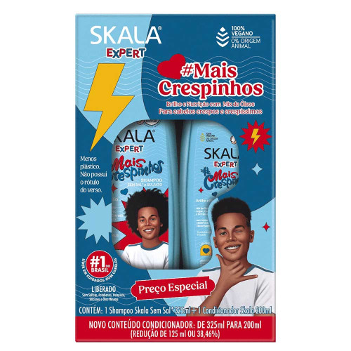 KIT SKALA SHAMPOO 325ML/ CONDICIONADOR 200ML MAIS CRESPINHOS - CX COM 3 UN