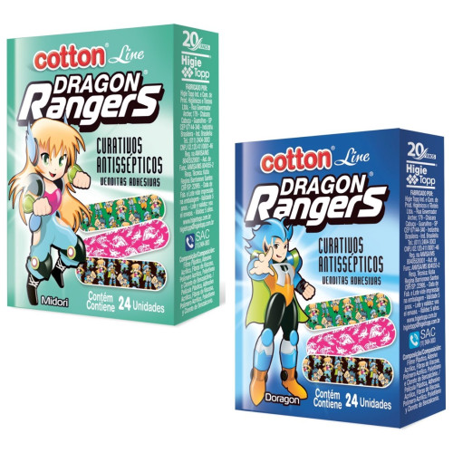 CURATIVO COTTON LINE DRAGON RANGERS SORTIDO - CX COM 24 UN