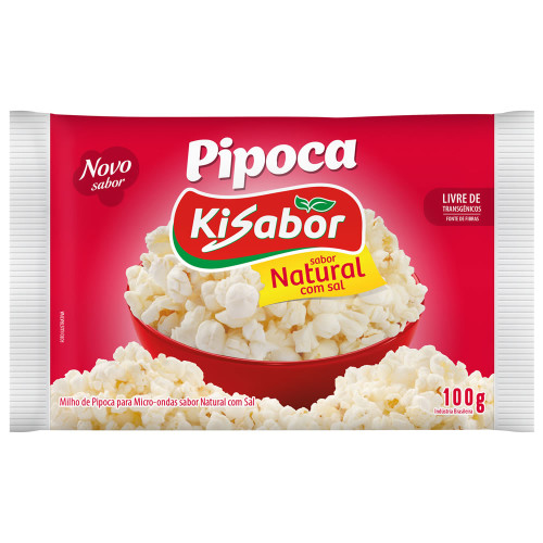 PIPOCA PARA MICRO-ONDAS NATURAL COM SAL KISABOR 100GR - CX COM 08 UN