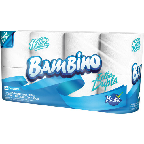 PAPEL HIGIÊNICO BAMBINO C/16 ROLOS 20 METROS PK FOLHA DUPLA - FD COM 6 PC