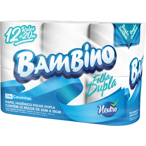PAPEL HIGIÊNICO BAMBINO C/12 ROLOS 20 METROS PK FOLHA DUPLA - FD COM 8 PC